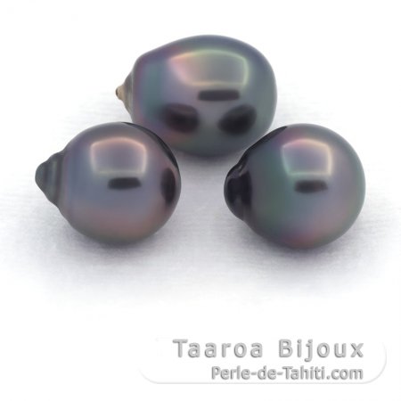 Lot of 3 Tahitian Pearls Semi-Baroque B from 11 to 11.3 mm