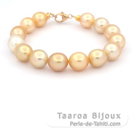 18K Gold Bracelet and 14 Australian Pearls Semi-Baroque B/C 9.2 to 10.2 mm