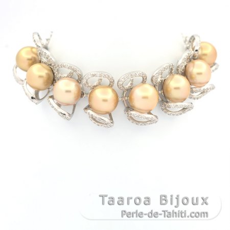 Rhodiated Sterling Silver Bracelet and 8 Australian Pearls Semi-Baroque C 9 to 9.8 mm