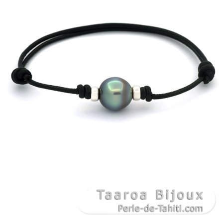 Leather Bracelet and 1 Tahitian Pearl Semi-Baroque B 11.3 mm