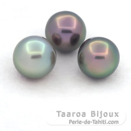 Lot of 3 Tahitian Pearls Semi-Baroque B 10.8 mm