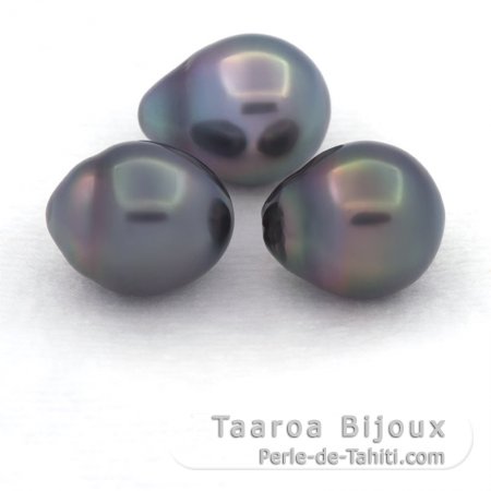 Lot of 3 Tahitian Pearls Semi-Baroque B from 10.7 to 10.9 mm