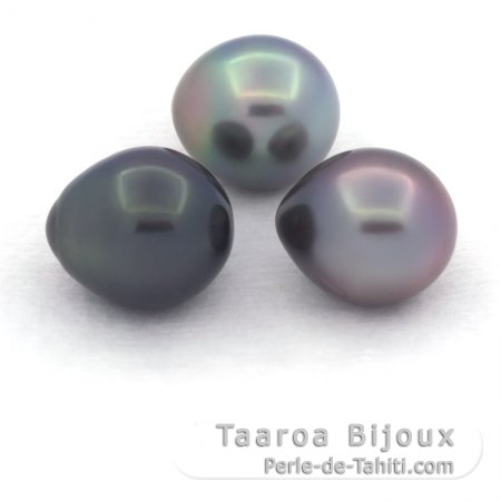 Lot of 3 Tahitian Pearls Semi-Baroque C from 10.5 to 10.9 mm