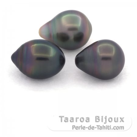 Lot of 3 Tahitian Pearls Semi-Baroque B/C from 10.5 to 10.9 mm