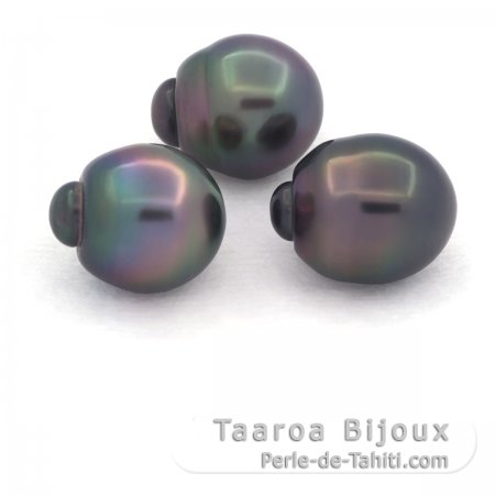 Lot von 3 Semi Barocke TahitiPerlen B von 10.6 bis 10.8 mm