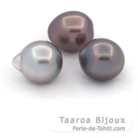 Lot of 3 Tahitian Pearls Semi-Baroque B from 10.6 to 10.8 mm