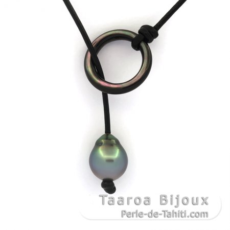 Leather Necklace and 1 Tahitian Pearl Semi-Baroque C 11.6 mm