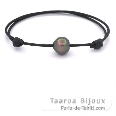 Leather Bracelet and 1 Tahitian Pearl Semi-Baroque B 10.8 mm
