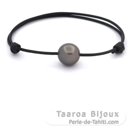 Leather Bracelet and 1 Tahitian Pearl Semi-Baroque C 12.3 mm