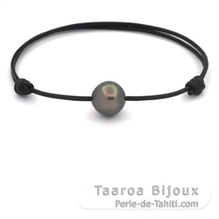 Leather Bracelet and 1 Tahitian Pearl Semi-Baroque C 11.7 mm