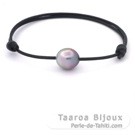 Leather Bracelet and 1 Tahitian Pearl Semi-Baroque B 10.8 mm
