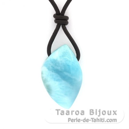 Leather Necklace and 1 Larimar - 27 x 17 x 10 mm - 7.4 gr