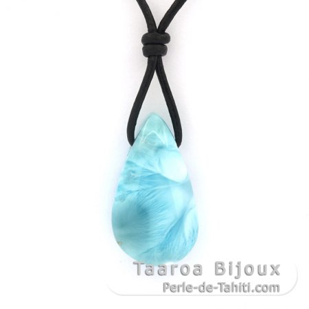 Leather Necklace and 1 Larimar - 28 x 16 x 9 mm - 7.2 gr