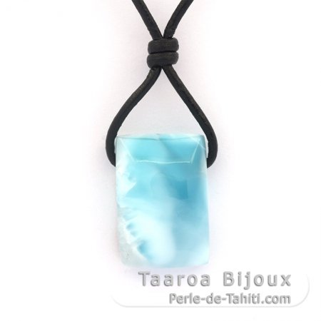 Leather Necklace and 1 Larimar - 22 x 15 x 9 mm - 6 gr