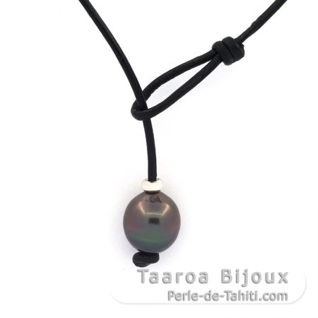 Leather Necklace and 1 Tahitian Pearl Semi-Baroque C 11.5 mm