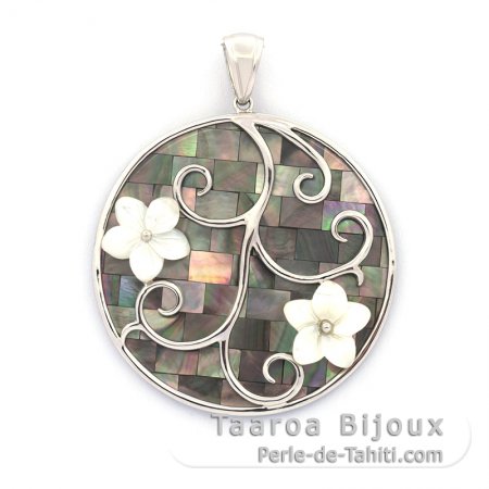 Tahitian & White Mother-of-Pearl Pendant and Rhodiated Sterling Silver