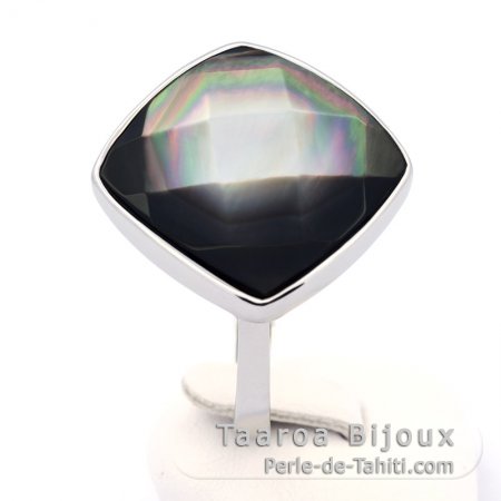 Rhodiated Sterling Silver Ring and Tahitian Mother-of-Pearl