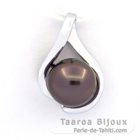 14K Solid White GoldPendant and 1 Tahitian Pearl Round B 9.7 mm