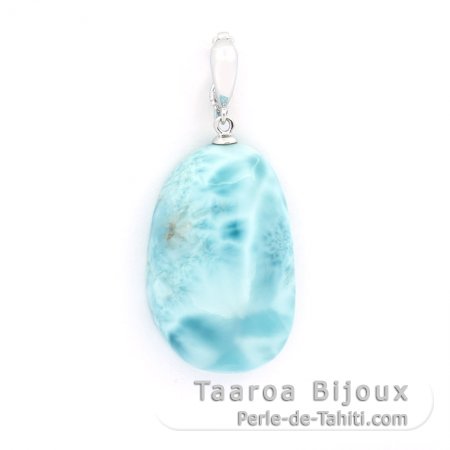 Rhodiated Sterling Silver Clip Pendant and 1 Larimar - 31 x 19.5 x 8.5 mm - 9.1 gr