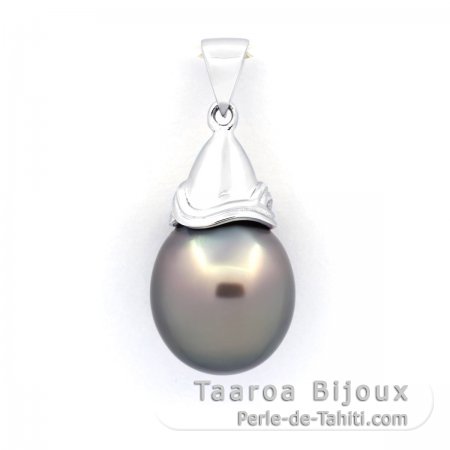 Rhodiated Sterling Silver Pendant and 1 Tahitian Pearl Semi-Baroque B/C 12 mm