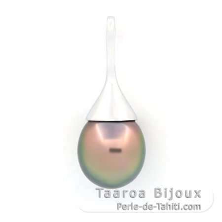 Rhodiated Sterling Silver Pendant and 1 Tahitian Pearl Semi-Baroque B 10.9 mm