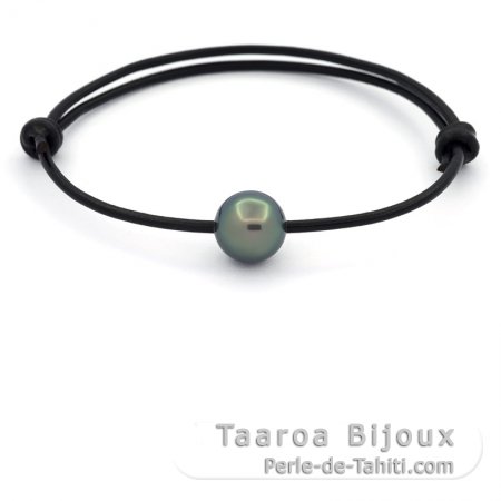 Leather Bracelet and 1 Tahitian Pearl Round C 10.2 mm