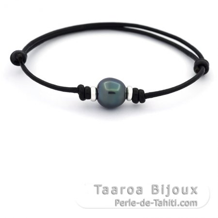 Leather Bracelet and 1 Tahitian Pearl Semi-Baroque A 10 mm