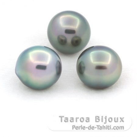 Lot of 3 Tahitian Pearls Semi-Baroque C from 9.6 to 9.9 mm