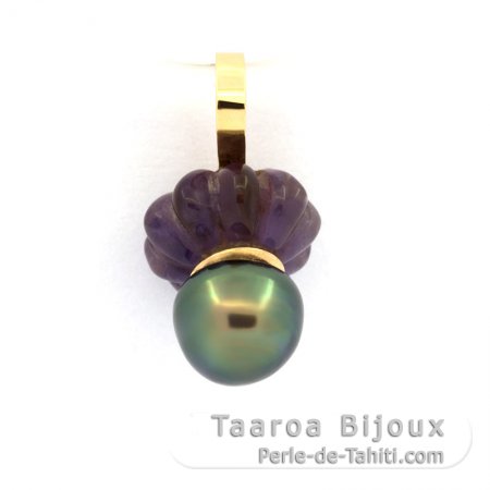 18K solid Gold Pendant and 1 Tahitian Keishi