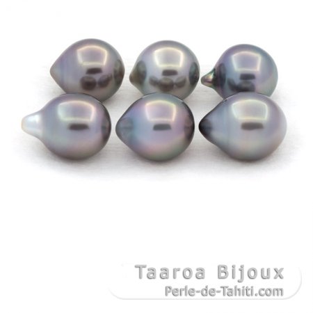 Lot of 6 Tahitian Pearls Semi-Baroque C from 9.5 to 9.8 mm