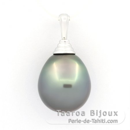 Rhodiated Sterling Silver Pendant and 1 Tahitian Pearl Semi-Baroque C 14.5 mm