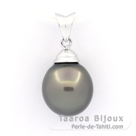 Rhodiated Sterling Silver Pendant and 1 Tahitian Pearl Semi-Baroque B 10.4 mm