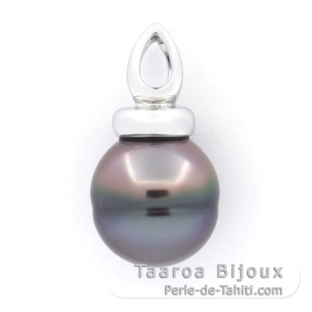 Rhodiated Sterling Silver Pendant and 1 Tahitian Pearl Ringed C 12.4 mm