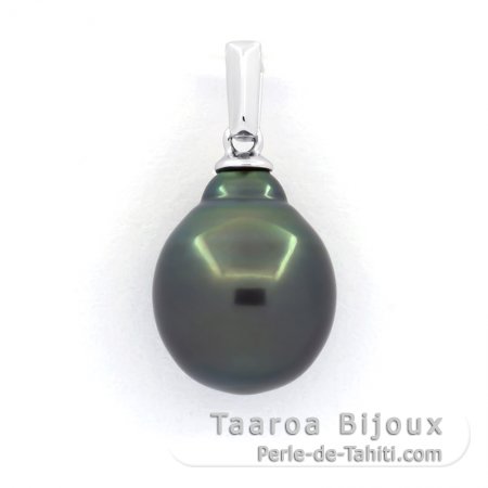Rhodiated Sterling Silver Pendant and 1 Tahitian Pearl Semi-Baroque B 10.4 mm