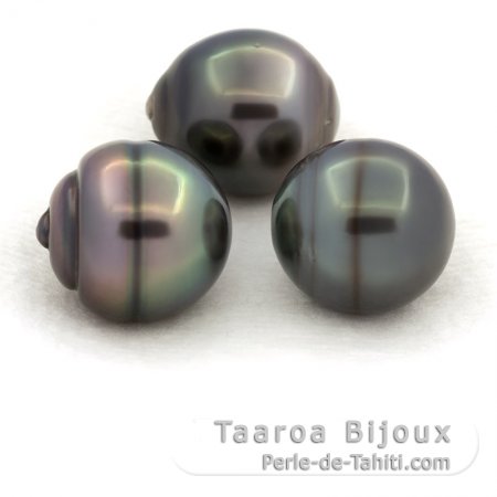 Lot of 3 Tahitian Pearls Ringed C from 12.5 to 12.9 mm