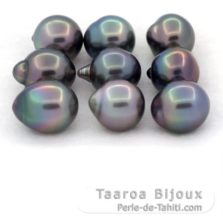 Lot of 9 Tahitian Pearls Semi-Baroque B from 10.1 to 10.4 mm