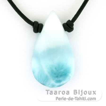 Leather Necklace and 1 Larimar - 34 x 19 x 8 mm - 7.9 gr
