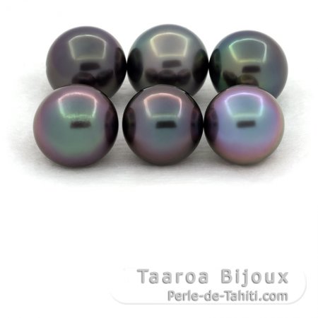 Lot of 6 Tahitian Pearls Near-Round C from 9 to 9.4 mm