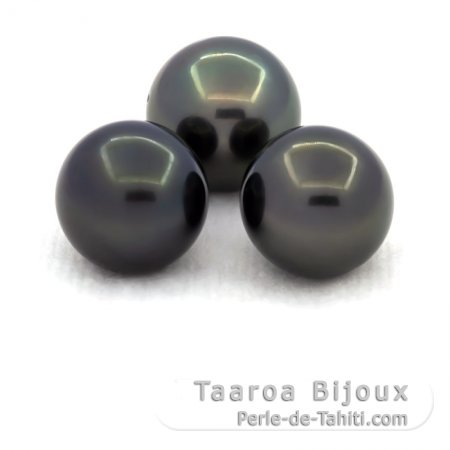 Lot of 3 Tahitian Pearls Round C from 10 to 10.4 mm
