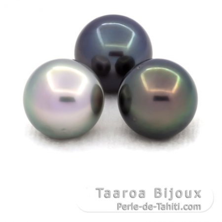 Lot of 3 Tahitian Pearls Round C from 11.2 to 11.4 mm