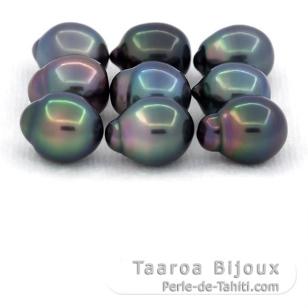 Lot of 9 Tahitian Pearls Semi-Baroque B from 8.6 to 8.9 mm