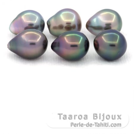 Lot of 6 Tahitian Pearls Semi-Baroque C from 9 to 9.4 mm