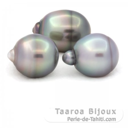 Lot of 3 Tahitian Pearls Ringed B/C from 12.1 to 12.2 mm