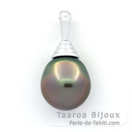 Rhodiated Sterling Silver Pendant and 1 Tahitian Pearl Semi-Baroque B 11.4 mm