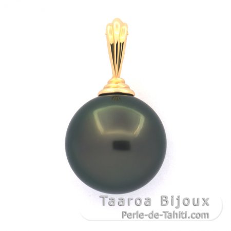 18K solid Gold Pendant and 1 Tahitian Pearl Round B 12.5 mm