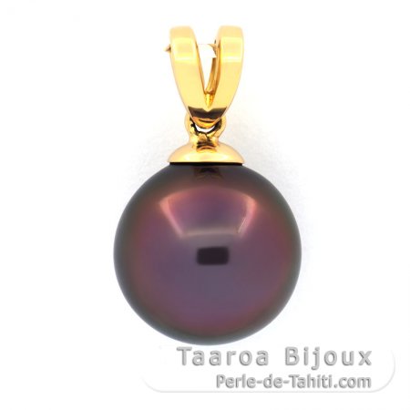 18K solid Gold Pendant and 1 Tahitian Pearl Round B+ 12.8 mm