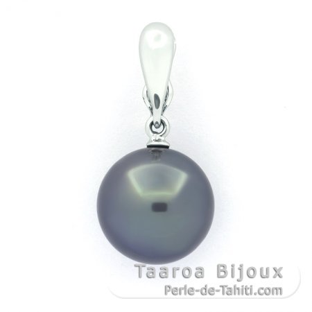 18K solid White Gold Clip Pendant and 1 Tahitian Pearl Round B 12.8 mm
