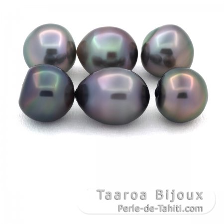 Lot of 6 Tahitian Pearls Semi-Baroque B from 10 to 10.3 mm