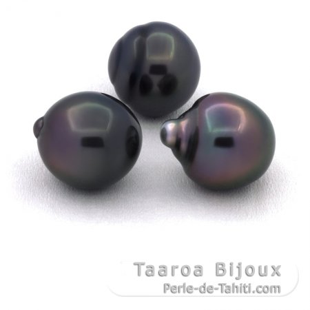 Lot of 3 Tahitian Pearls Semi-Baroque B from 10.7 to 10.8 mm