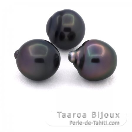 Lot of 3 Tahitian Pearls Semi-Baroque B from 10.7 to 10.8 mm